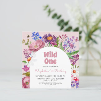 Wild eine Blume 1 Geburtstag Einladung