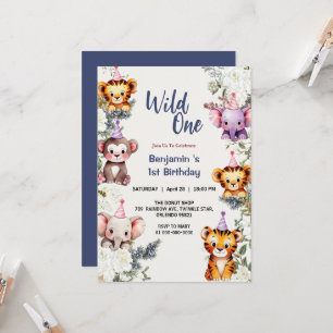 Wild eine Niedliche Blume Tierkind 1. Geburtstag Einladung