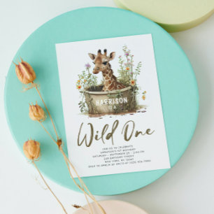 Wild eine Niedliche Giraffe 1. Geburtstag Foto Tie Einladung