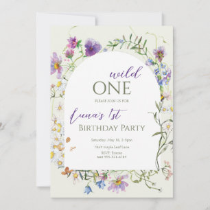 Wild eine Wildblume erster Geburtstag Einladung