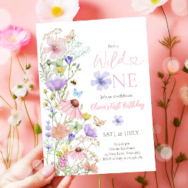 Wild eine Wildblumen Floral Girl Erster Geburtstag Einladung