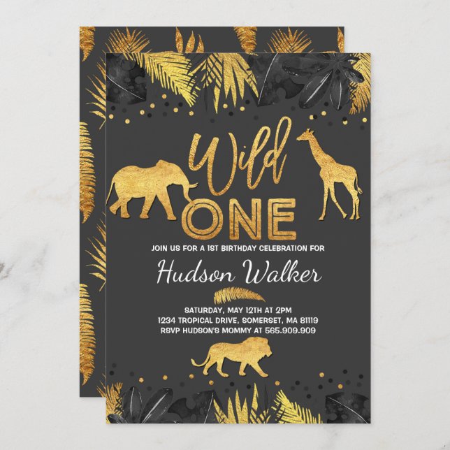 Wild eines Geburtstages Einladung Jungtiere Party (Vorne/Hinten)