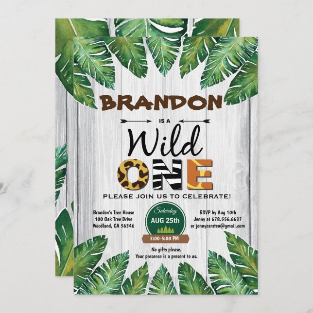 Wild Einladung zum Geburtstag. Junge Dschungel (Vorne/Hinten)