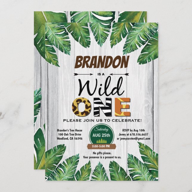 Wild Einladung zum Geburtstag. Junge Dschungel (Vorne/Hinten)