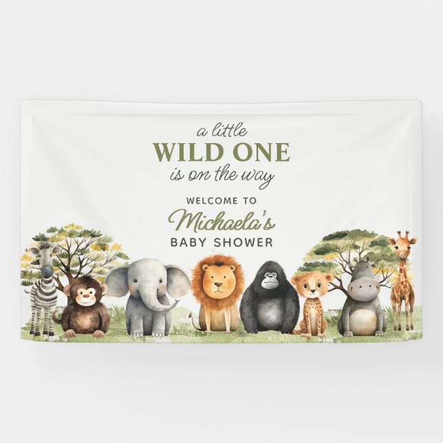Wild eins auf dem Weg Niedliche Baby-Animals Baby- Banner (Horizontal)