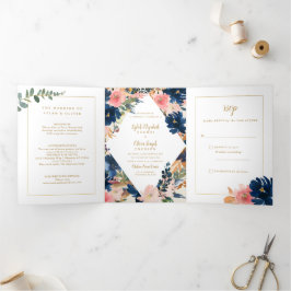 Wild Elegance | Hochzeitsmarsch und Hochzeit von G Dreifach Gefaltete Einladung