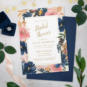 Wild Elegance   Navy Blush & Gold Brautparty Einladung