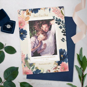 Wild Elegance   Navy Blush & Gold Save the Date Ankündigung