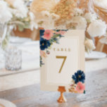 Wild Elegance | Navy Blush & Gold Wedding Table Nu Tischnummer<br><div class="desc">Frische,  elegante Aquarellfloralen in lebendigem Marineblau und süß blütendes Rosa sind mit sanften antiken Golden hervorgehoben. Diese Tischnummer-Karten wurden so entworfen,  dass sie mit unserer Hochzeitskollektion Wild Elegance Navy,  Blush & Gold übereinstimmen.</div>