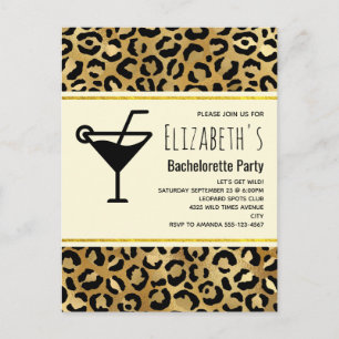 Wild & exotisch Leopard Druckmuster Bachelorette Einladungspostkarte