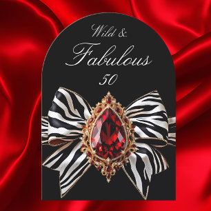 Wild Fabulous 50 Geburtstag Zebra Bow Red Jewel Einladung