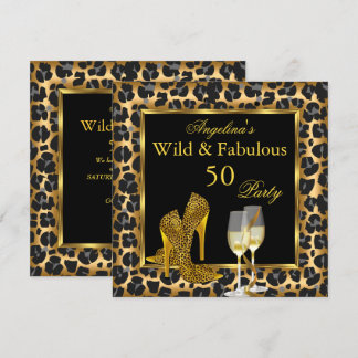 Wild & Fabulous Gold Leopard High Heels Geburtstag Einladung