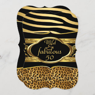 Wild Fabulous Zebra Leopard Black Gold Geburtstag  Einladung