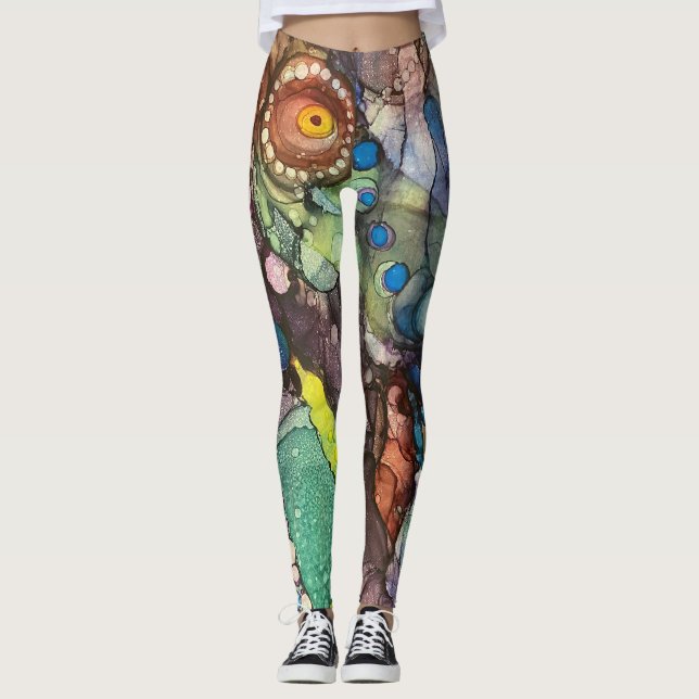 Wild & farbenfroh Alkohol Tinte Abstrakte Kunst Leggings (Vorderseite)