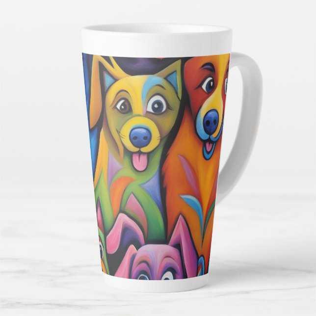 Wild farbenfrohe abstrakte Hunde Milchtasse (Rechte Ecke)