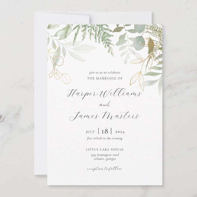 Wild Fern Greenery Wedding Einladung (Vorderseite)