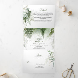 Wild Ferns Succulents Eukalyptus Greenerity Weddin Dreifach Gefaltete Einladung