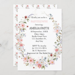 Wild Floral Bouquet Babydusche Einladung