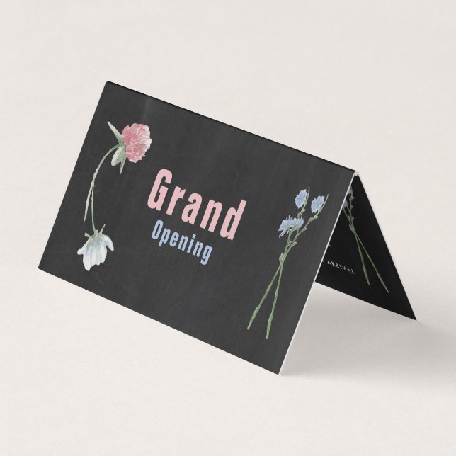 Wild floral Chalkboard Grand Opening Ceremony Card Visitenkarten (Vorderseite)