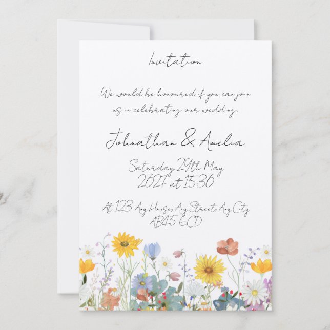 Wild floral Customisable Wedding Invitation  Einladung (Vorderseite)