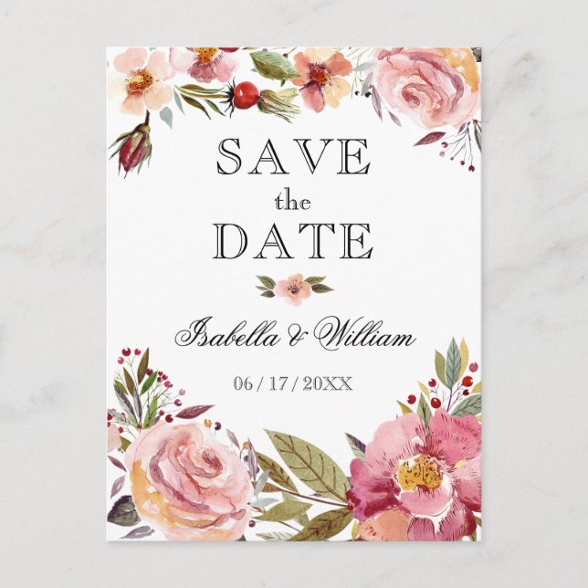 Wild Floral Summer Boho Save the Date Wedding Ankündigungspostkarte (Vorderseite)