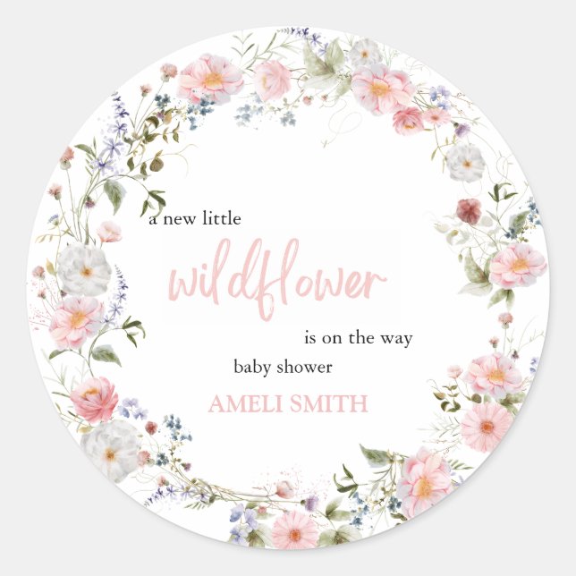 Wild Floral Wreath Babydusche Runder Aufkleber (Vorderseite)