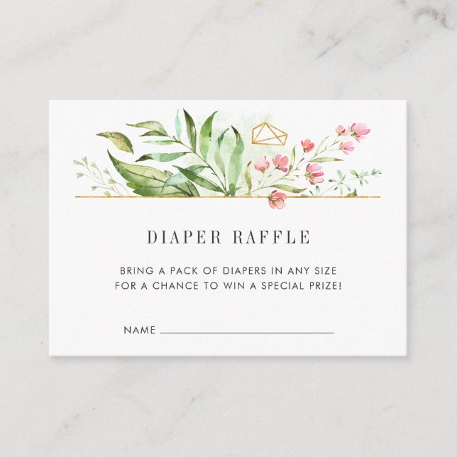 Wild florale Babydusche Windeln Raffle Ticket Card Begleitkarte (Vorderseite)