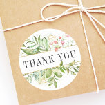 Wild florale Green Foliage Aquarell Vielen Dank Runder Aufkleber<br><div class="desc">Eine elegante Hochzeit Dankeschön an Aufkleber mit wildem,  grünem Blattwerk in Aquarell mit rosa Blume. Es ist ideal für Frühjahrshochzeiten,  Hochzeiten im Sommer,  Hochzeiten am Strand und ähnliche Veranstaltungen. Für eine erweiterte Anpassung dieses Designs,  klicken Sie bitte auf den Button "Anpassen" oben! Matching-Elemente sind ebenfalls verfügbar.</div>