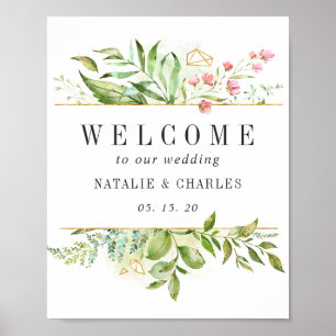 Wild florale Grünfolien Begrüßungszeichen Poster