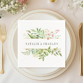 Wild florale Grünfolien Personalisierte Hochzeit Serviette