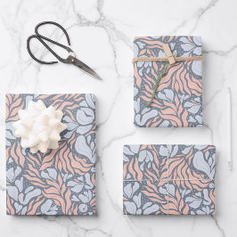 Wild Florals Wrapping Paper - Peach and Blue Trio Geschenkpapier Set