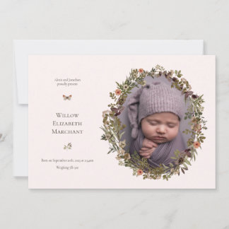 Wild Flower Frame New Baby Birth Announcement Ankündigung