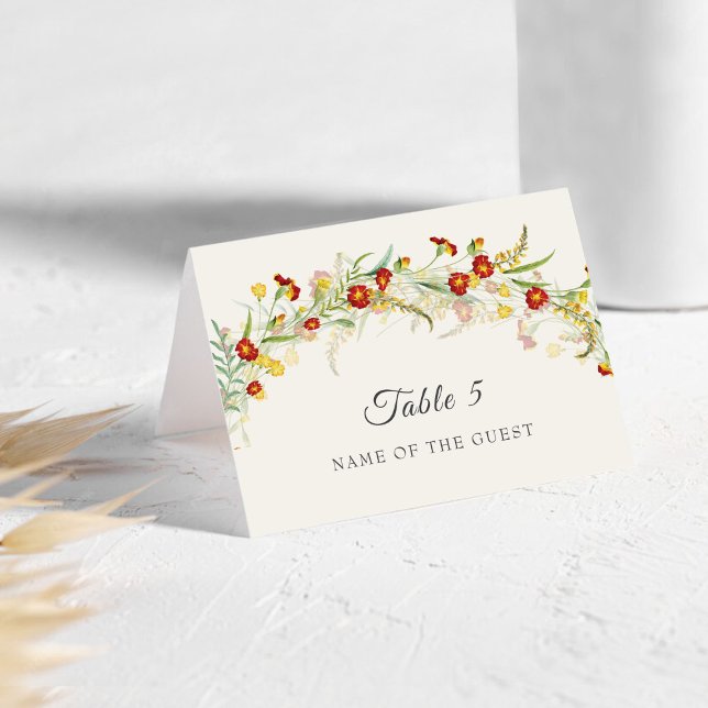 Wild Flower Marigold Foliage Wedding Place Card Tischnummer (Von Creator hochgeladen)