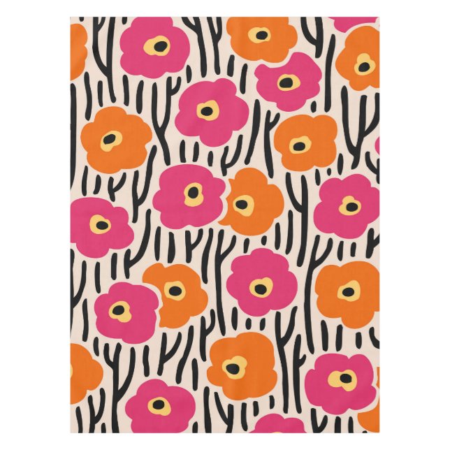 Wild Flowers Pattern Hot Pink and Orange Tischdecke (Vorderseite)
