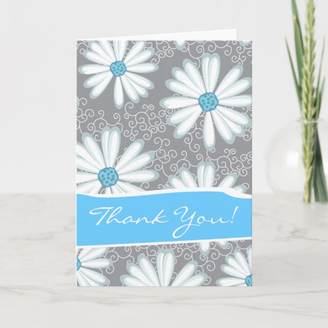 Wild Flowers Print Turquoise Silver Floral Pattern Dankeskarte (Vorderseite)
