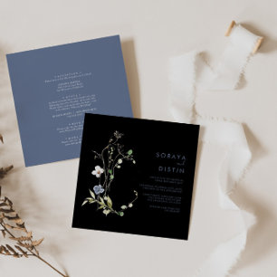 Wild Forest Floral Black Back & Front Wedding Einladung