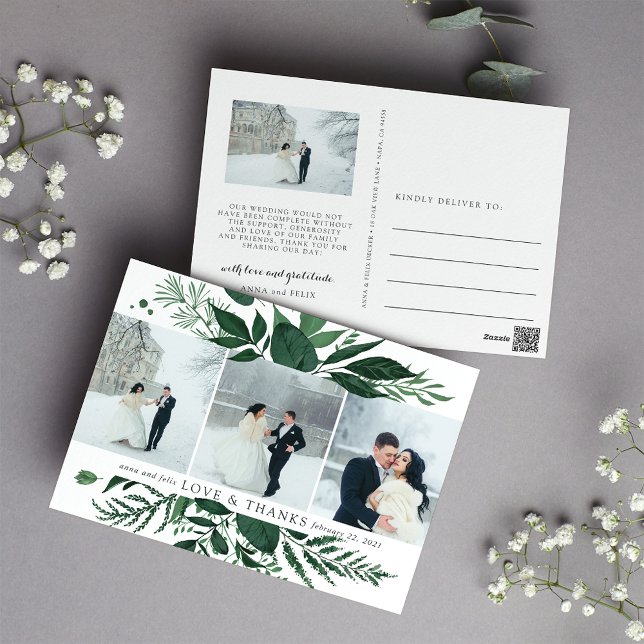 Wild Forest | Multi Foto Wedding Vielen Dank Postkarte (Von Creator hochgeladen)