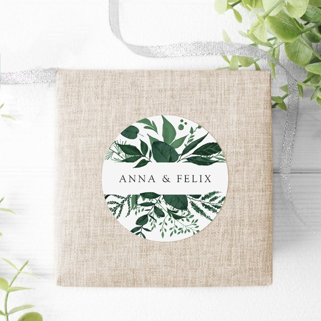 Wild Forest | Personalisierte Botanische Hochzeit Runder Aufkleber (Von Creator hochgeladen)