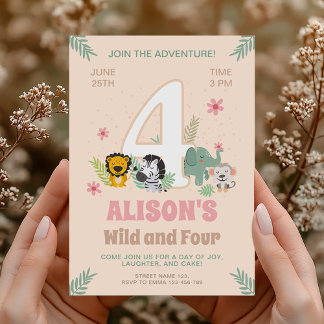 Wild Four Safari Pastel Celebration Einladung