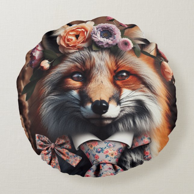 Wild fox wearing a tie cute pillow rundes kissen (Rückseite)