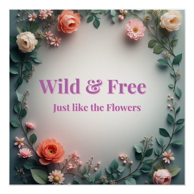  Wild & Free Floral Line Art | Boho Minimal Design Poster (Vorderseite)