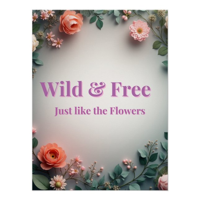  Wild & Free Floral Line Art | Boho Minimal Design Poster (Vorderseite)