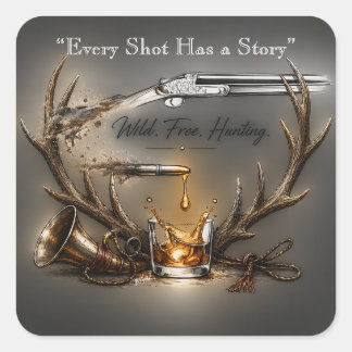 Wild ,Free Hunting Shotgun & Bullet to Bourbon Art Quadratischer Aufkleber