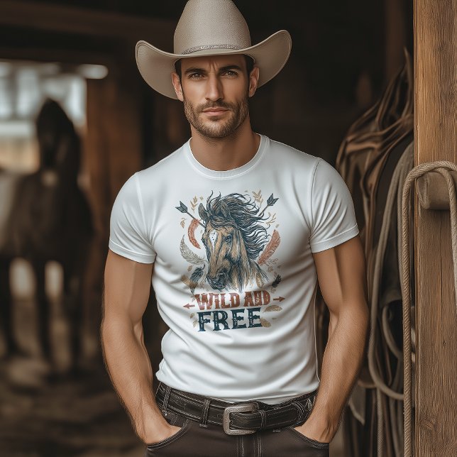 Wild & Free Mustang Cowboy Design T-Shirt (Von Creator hochgeladen)