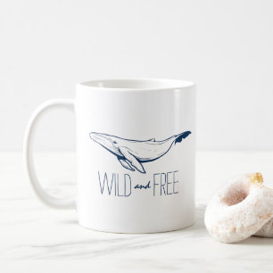 Wild & Free Whale Navy Blue Beach Ocean Kaffeetasse