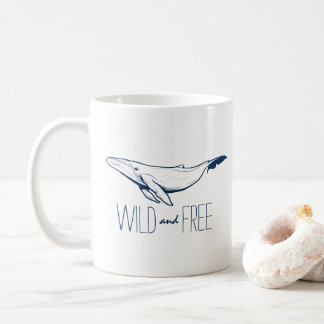 Wild & Free Whale Navy Blue Beach Ocean Kaffeetasse