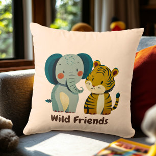 Wild Friends Elephant & Tiger   Dekoration des Kin Kissen