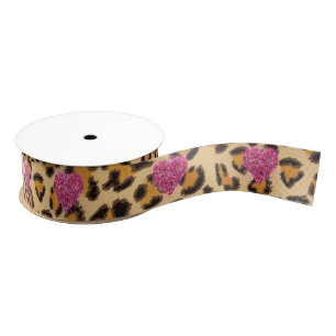 Wild funkelnde rosa Herzen und Leopard-Druck Ripsband