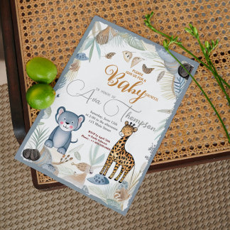 Wild Funny Safari Animals Boy Baby Shower Einladung