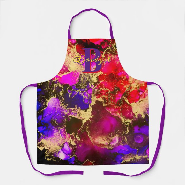 Wild Fuscia Gold Alkohol Tinte Schürze (Vorderseite)